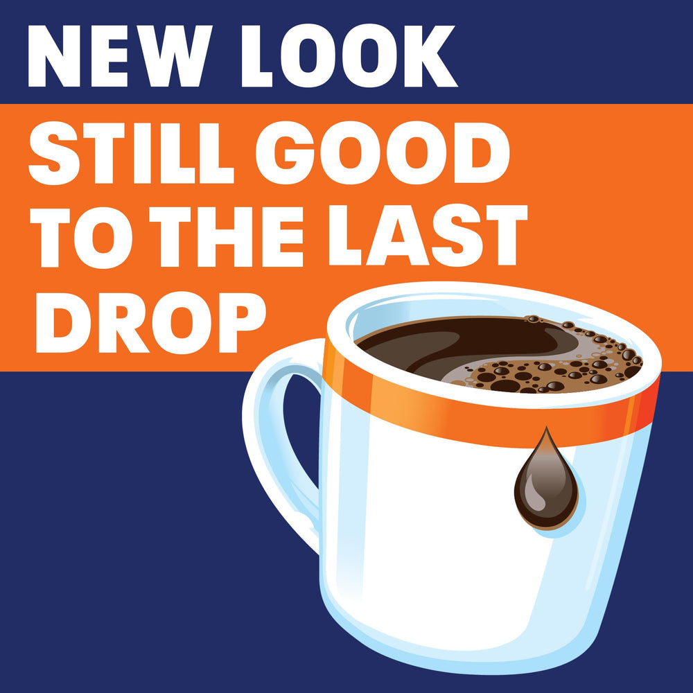 Pouring Maxwell House Dark Silk Instant Coffee into hot water for an instant cup