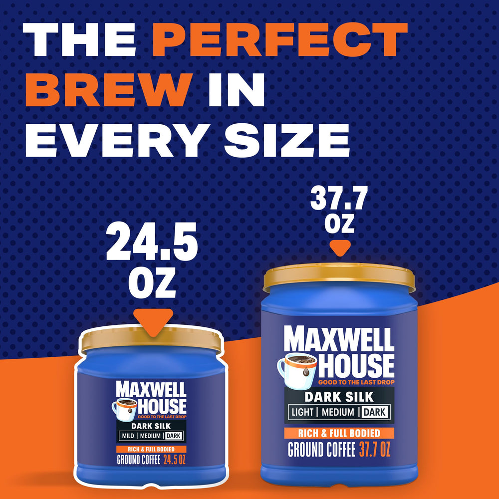 MAXWELL HOUSE Dark Silk roasted coffee beans invite you to measure a bold start.