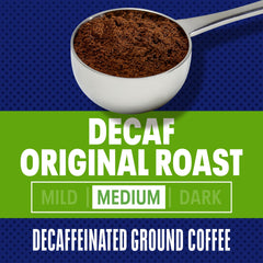 MAXWELL HOUSE Decaf ground coffee with Arabica and Robusta beans offers balanced taste.