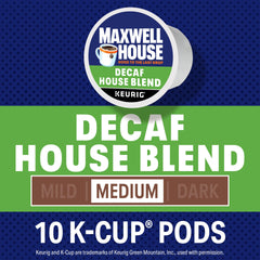 Maxwell House Decaf House Blend full-bodied flavor shot for consistent decaf mornings