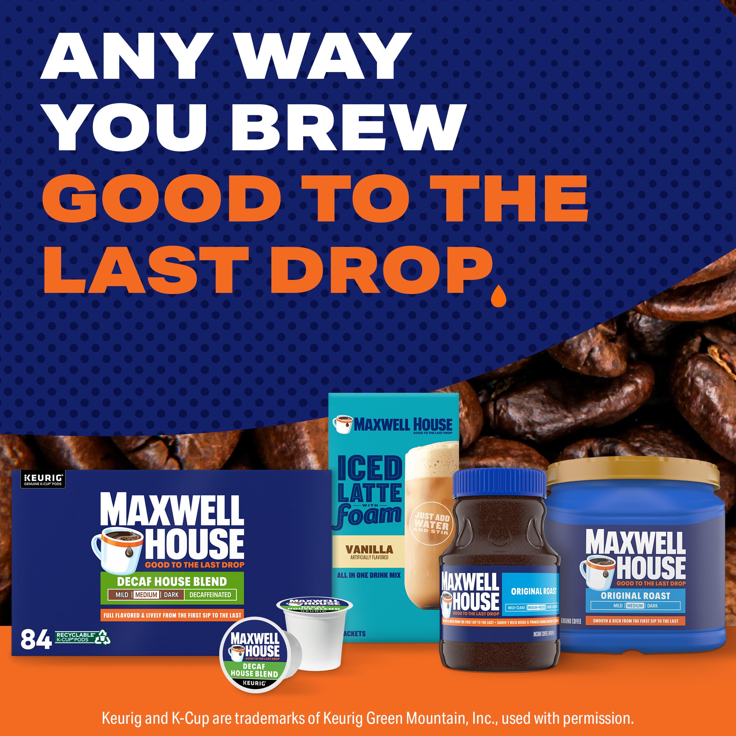Kosher-certified Maxwell House Decaf House Blend packaging