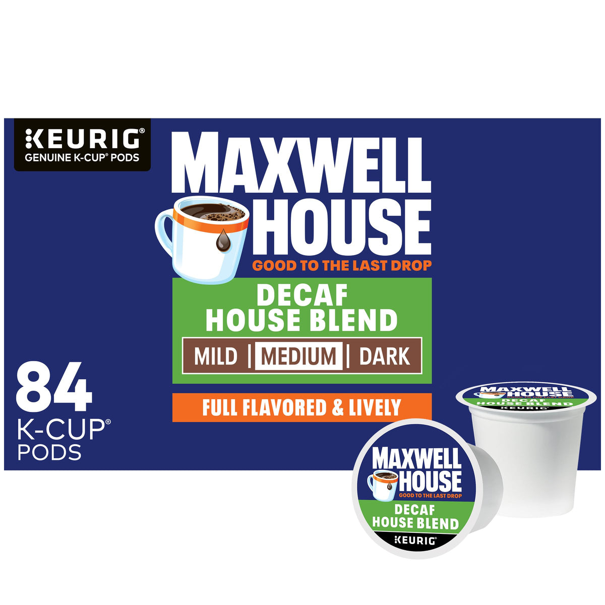 Maxwell House Decaf House Blend K-Cup pods in a box for convenient home brewing
