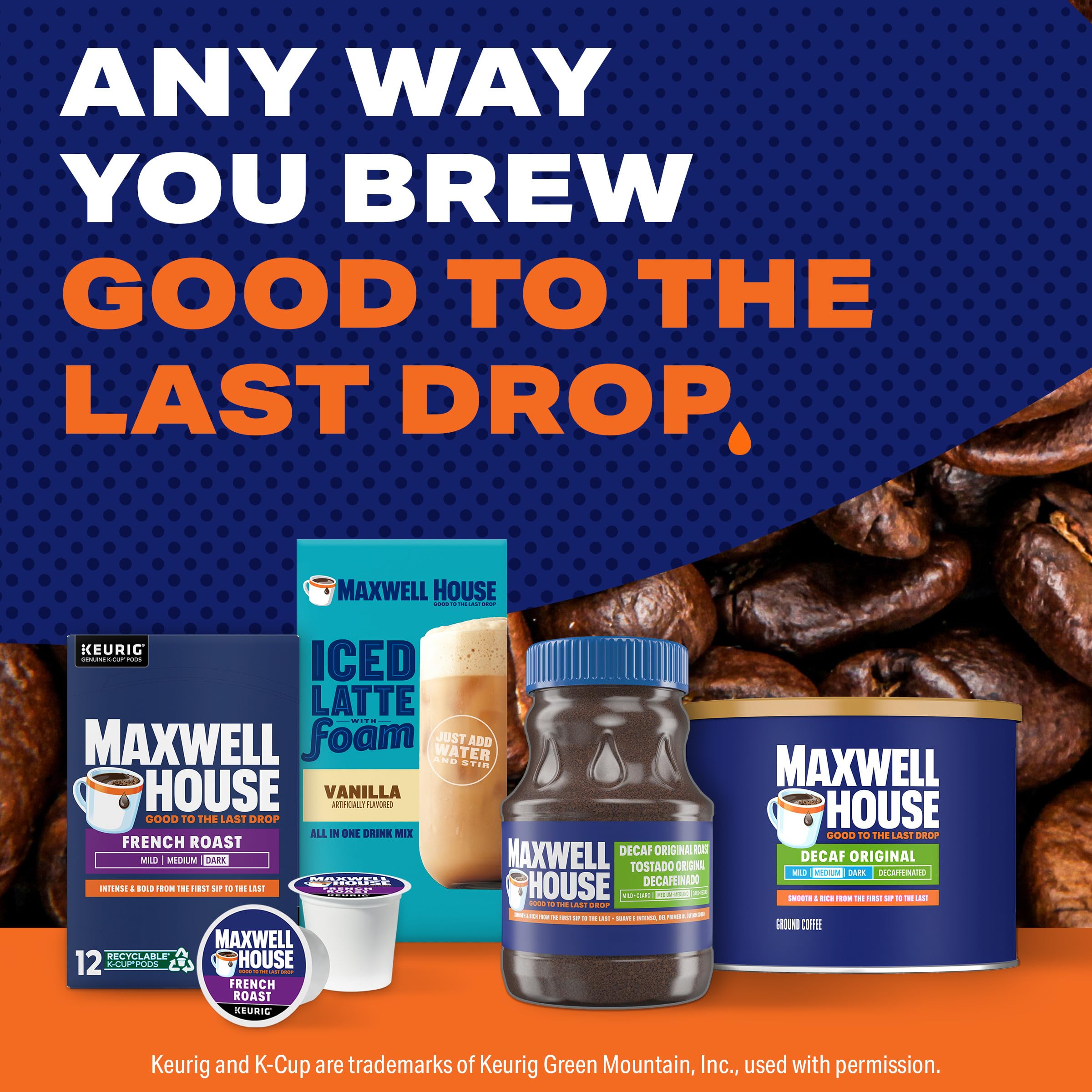 Aromatic steam rising from Maxwell House Decaf Original brew fills the kitchen.