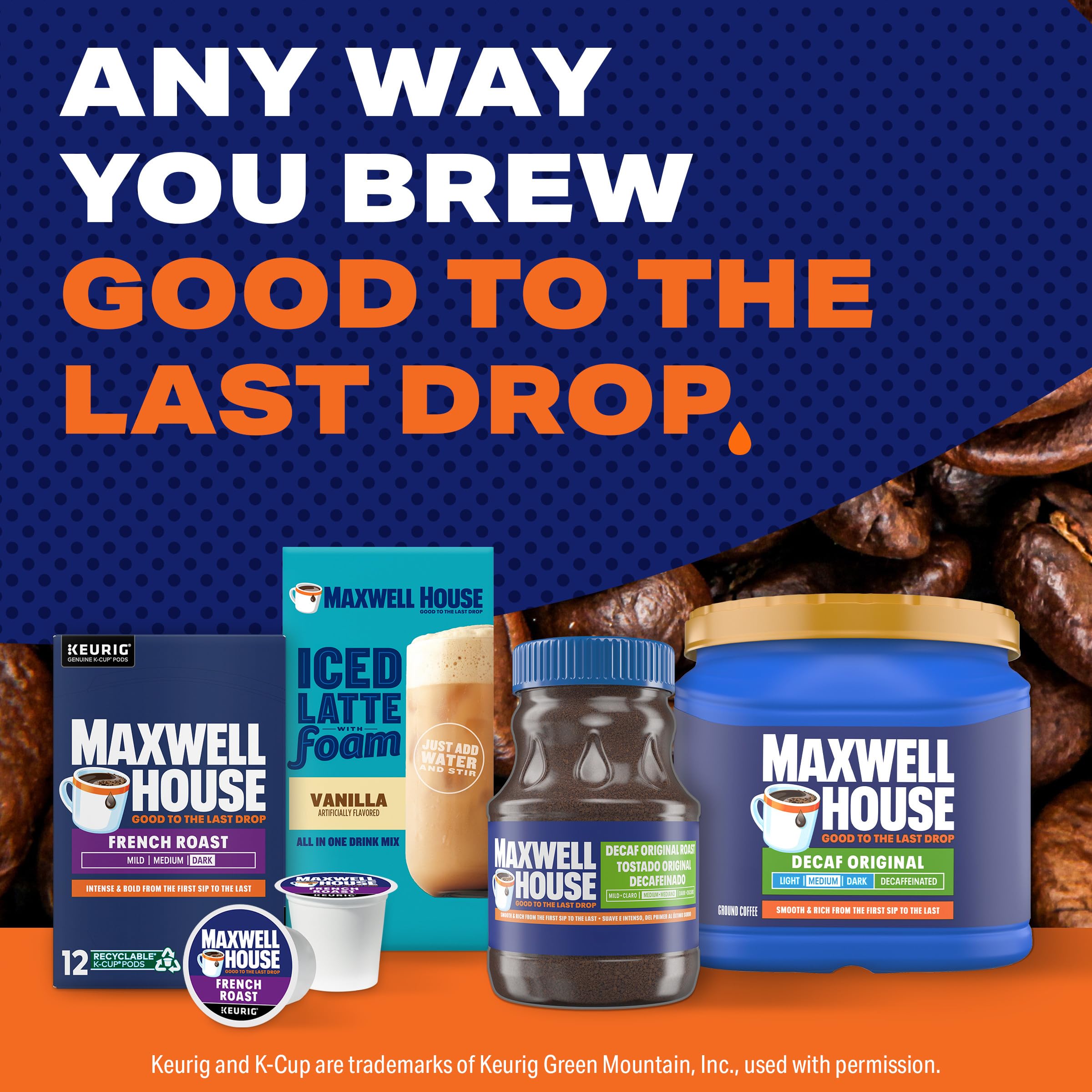 Kosher seal on Maxwell House Decaf Original canister signaling quality