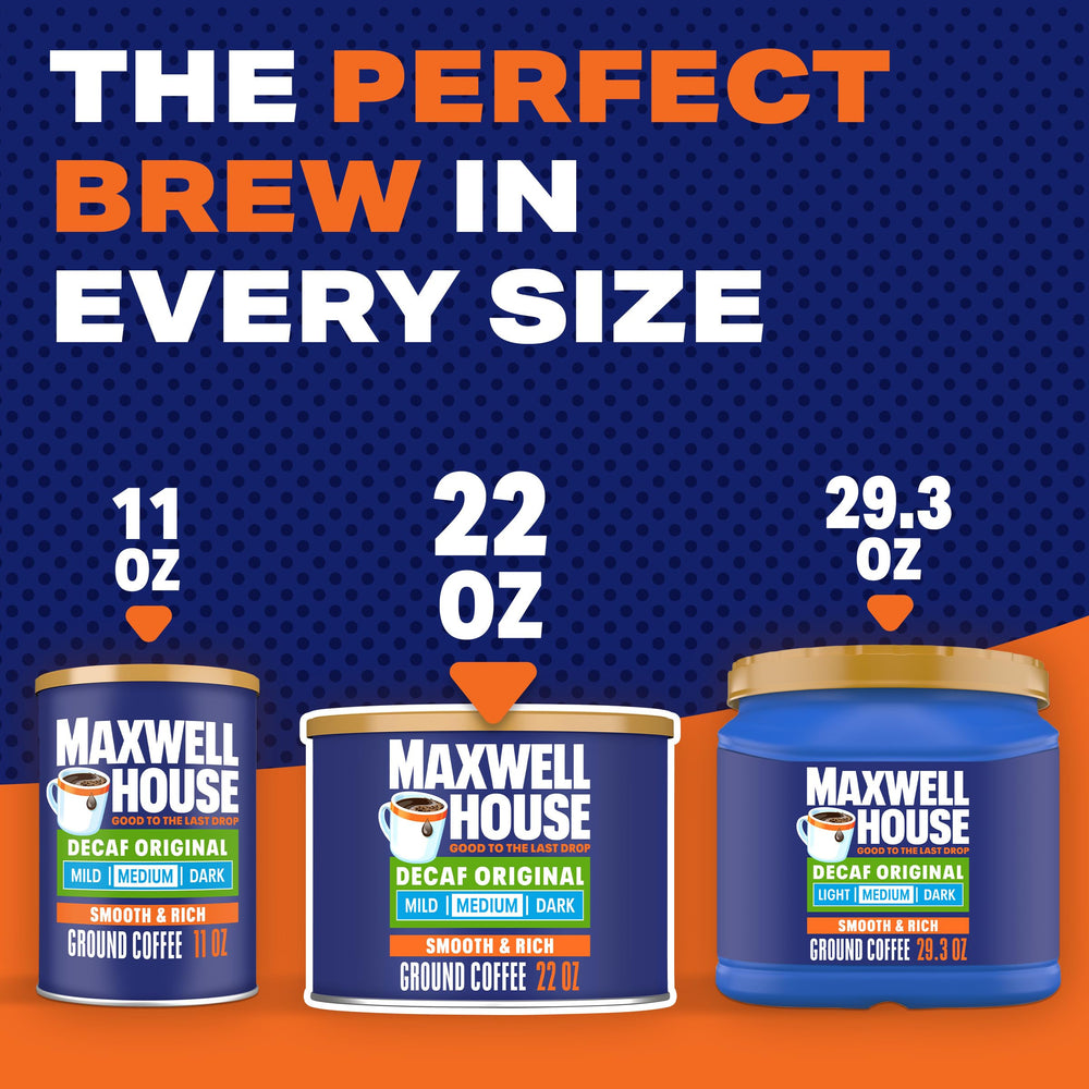 Pouring Maxwell House Decaf Original into a filter for a smooth cup.
