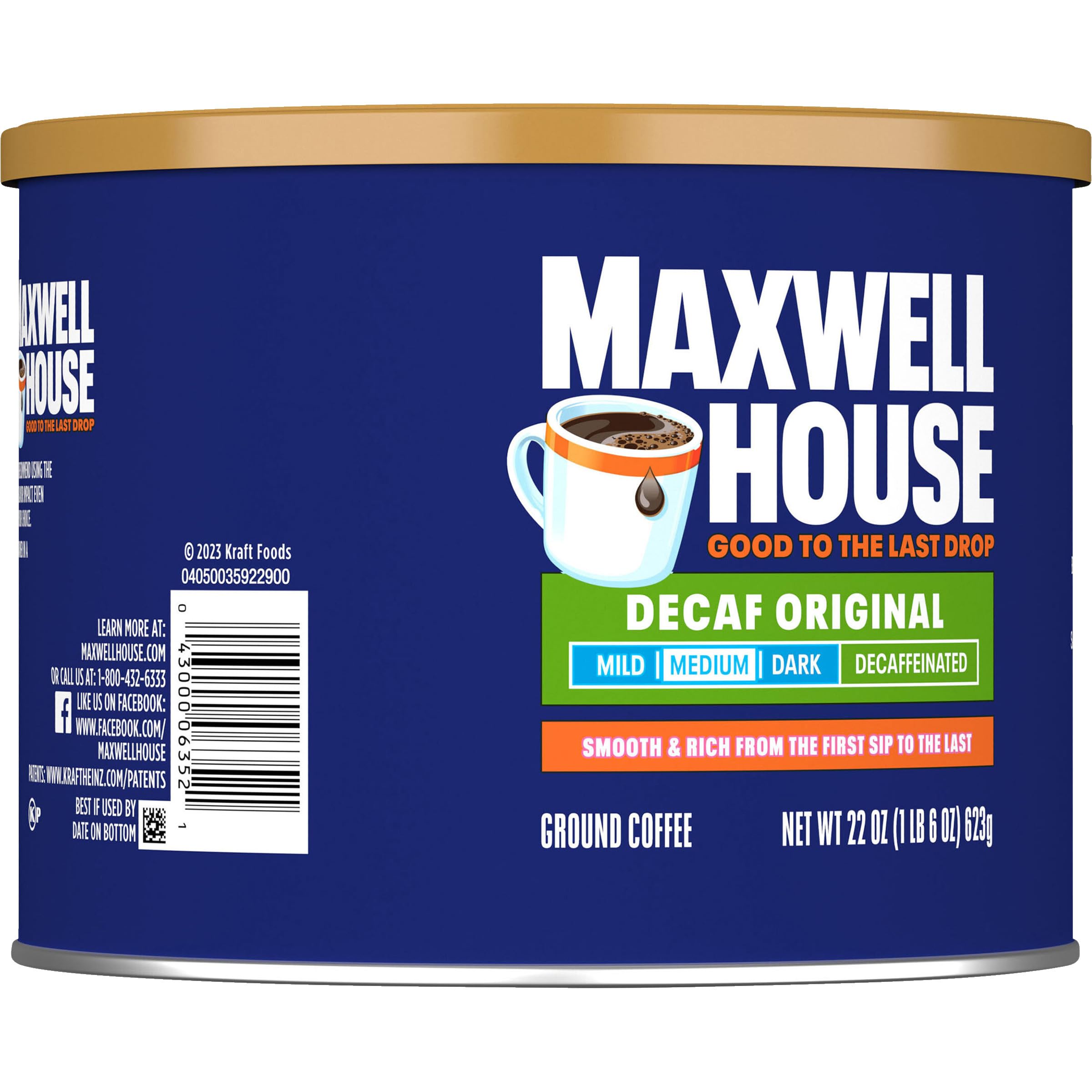 Resealable lid on Maxwell House Decaf Original keeps freshness between uses.
