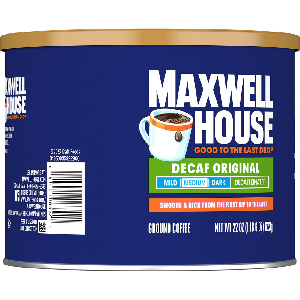 Resealable lid on Maxwell House Decaf Original keeps freshness between uses.