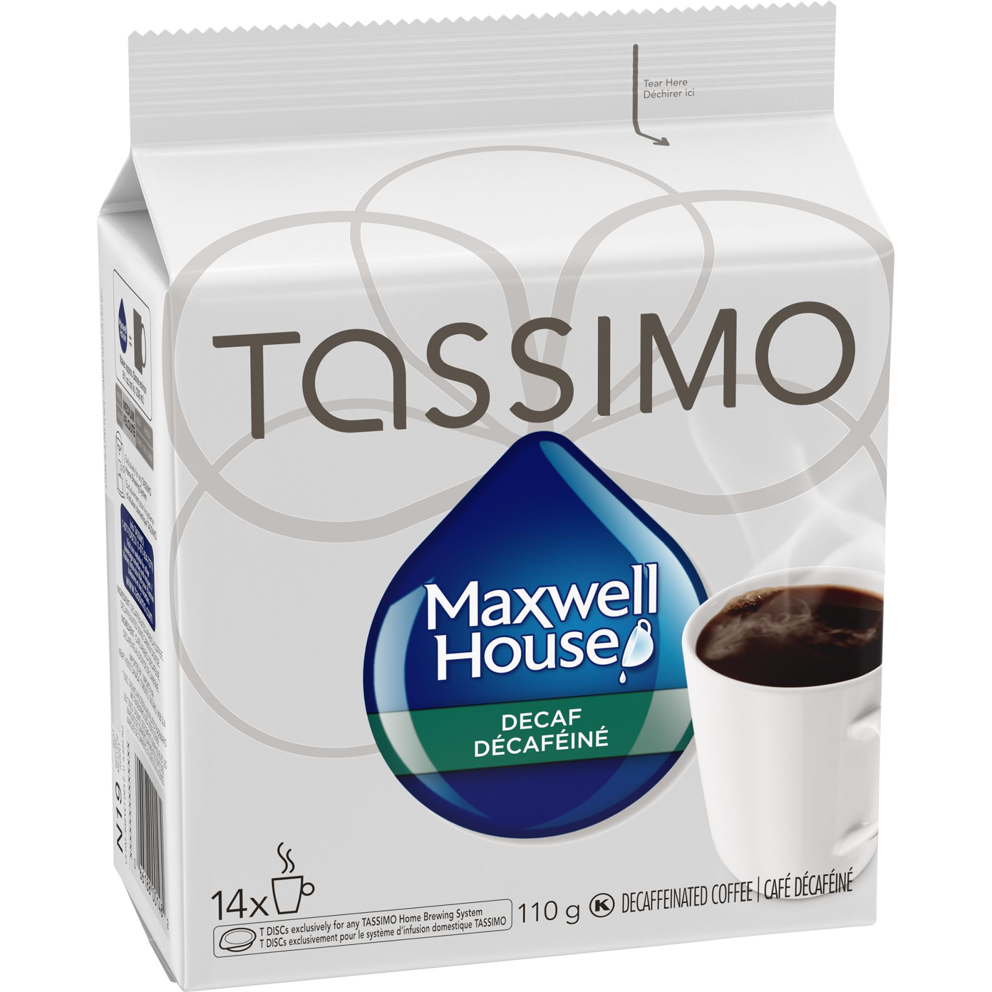 Gift-ready Maxwell House Decaf T-Discs sleeve showcasing value