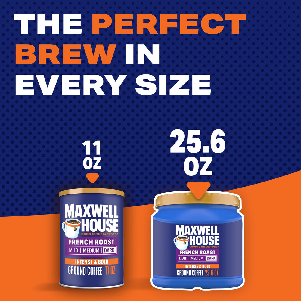 Kosher-certified Maxwell House French Roast label on ground coffee packaging.