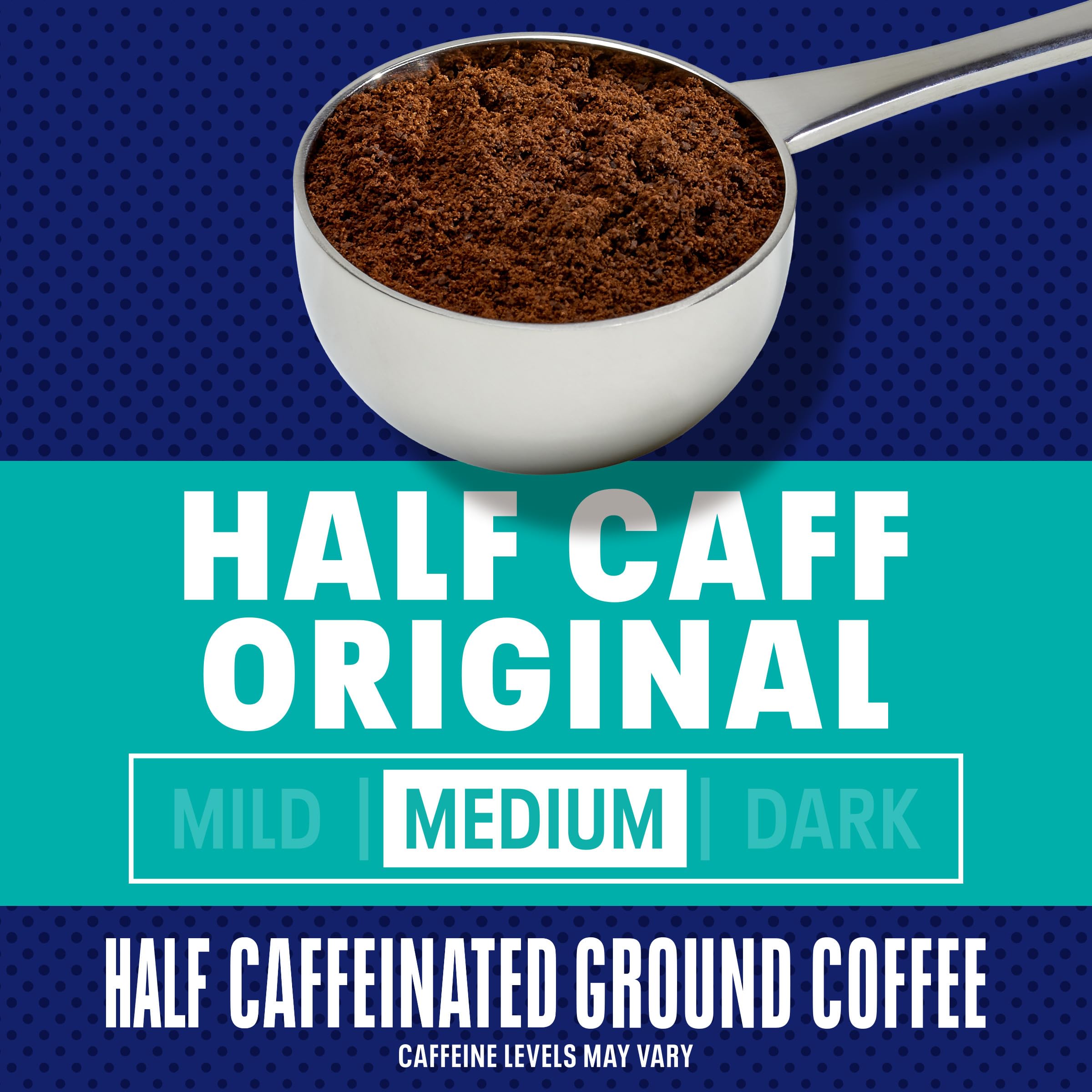Close-up Maxwell House Half Caff Original label with kosher certification
