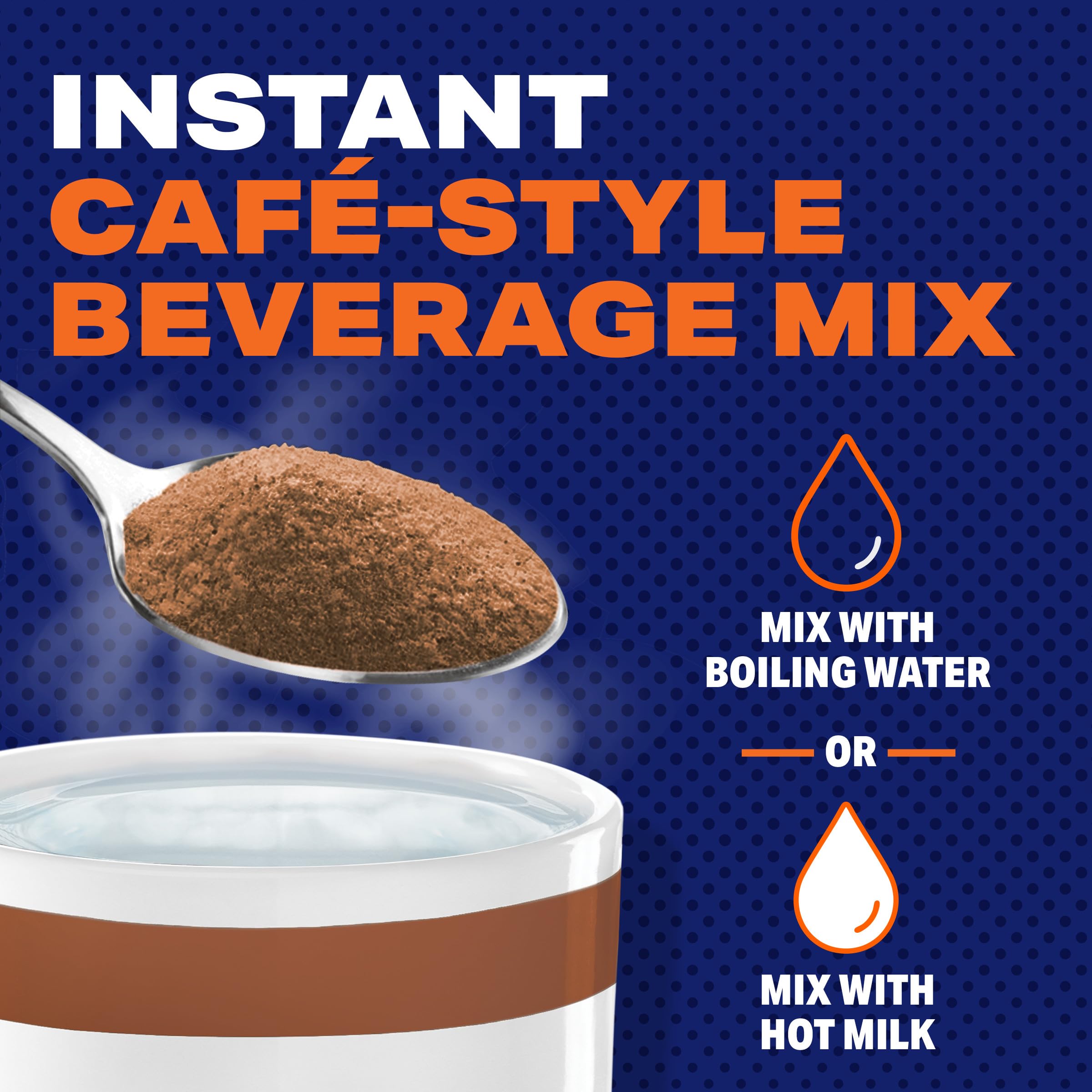 Pouring hot water into MAXWELL HOUSE Hazelnut Cafe Instant mug.