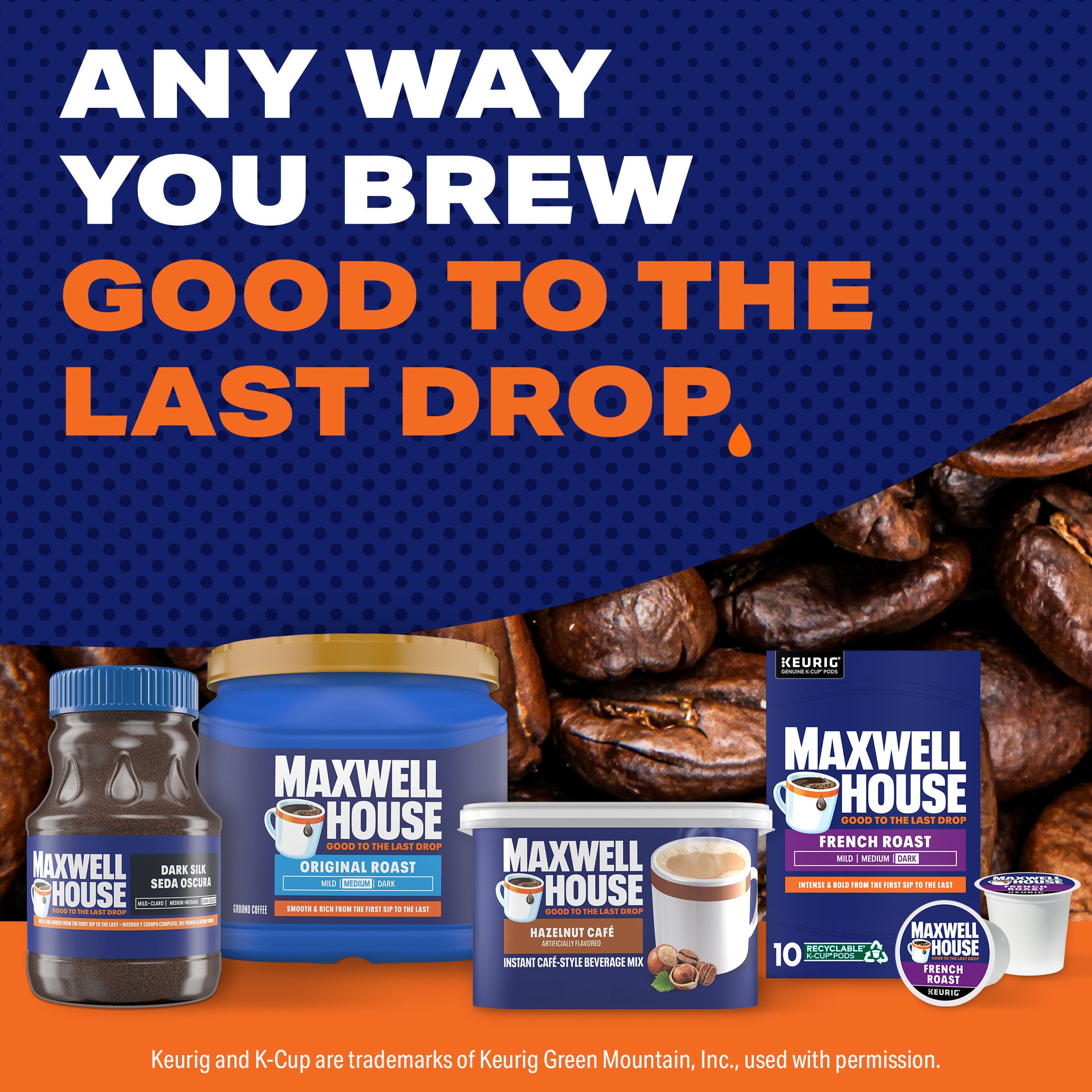 Homey kitchen scene with MAXWELL HOUSE Hazelnut Cafe Instant ready to enjoy.