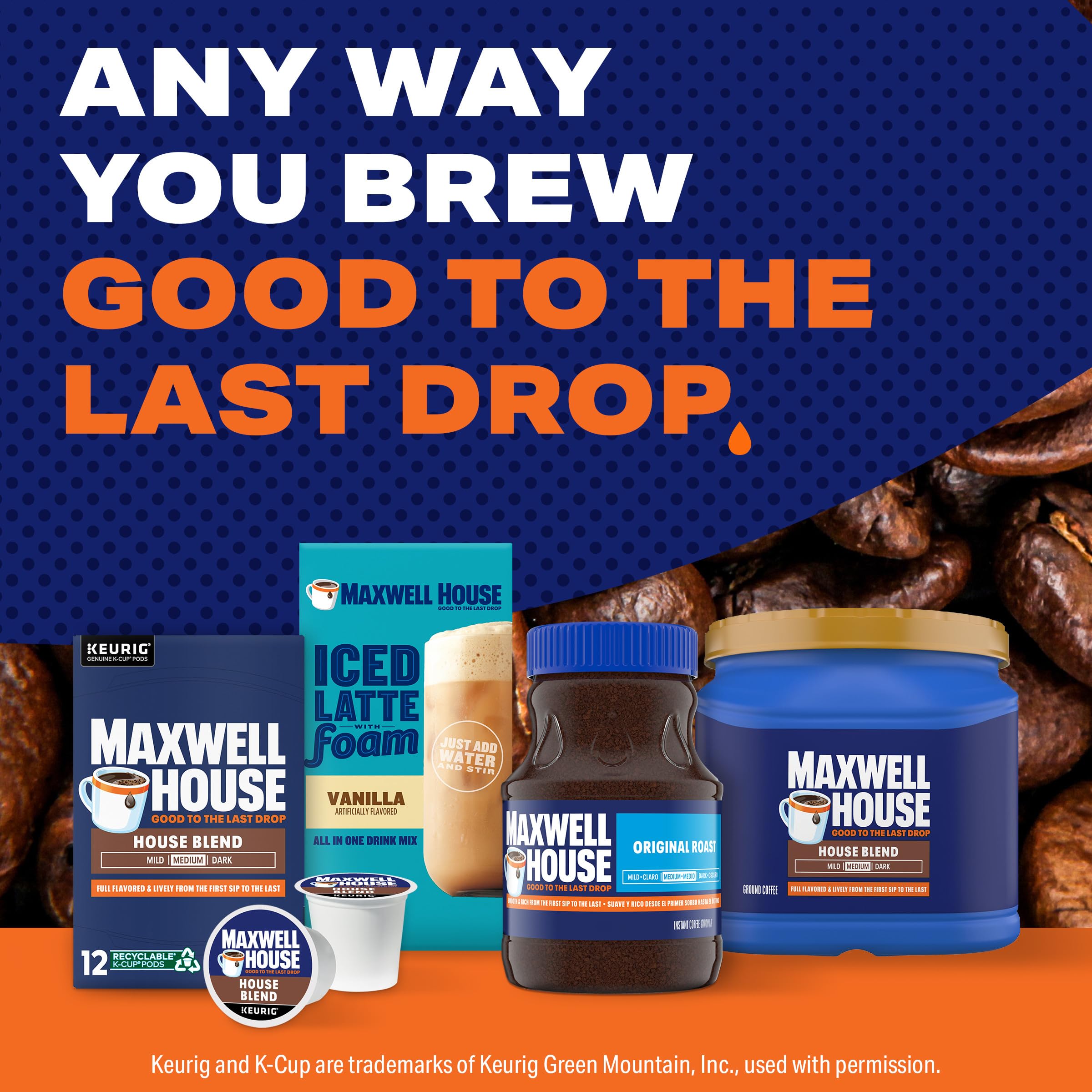 Maxwell House House Blend 24.5-ounce canister ready for bulk daily use.
