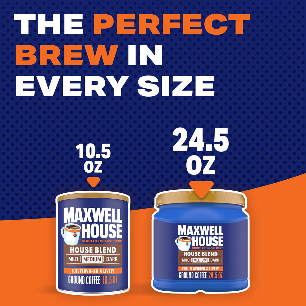 Maxwell House House Blend brew setup with coffee maker and fresh water.