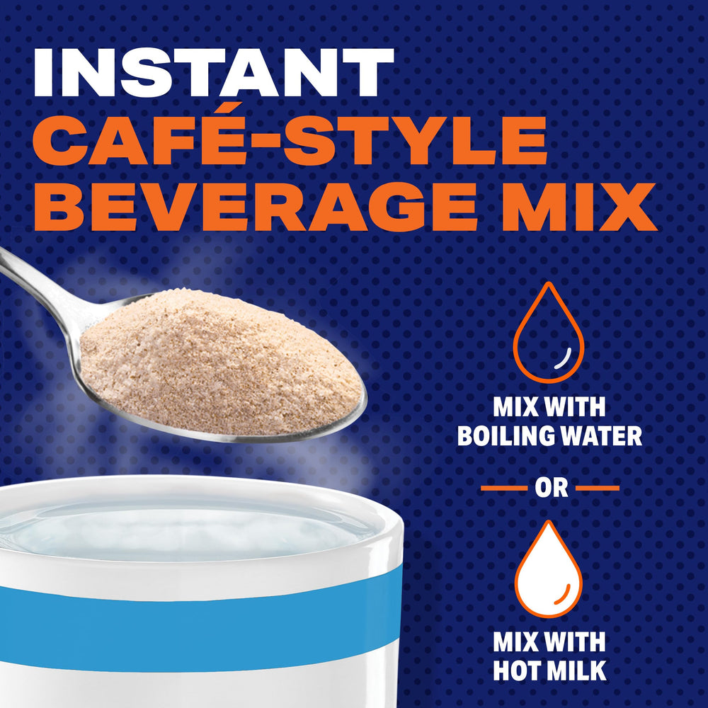 Ice-ready Maxwell House mix mixed for refreshing iced coffee at home.
