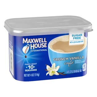 Maxwell House International French Vanilla Sugar Free package closeup highlights branding and heritage