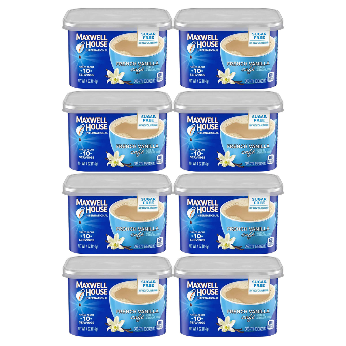 Maxwell House International Sugar Free French Vanilla coffee can for quick mornings