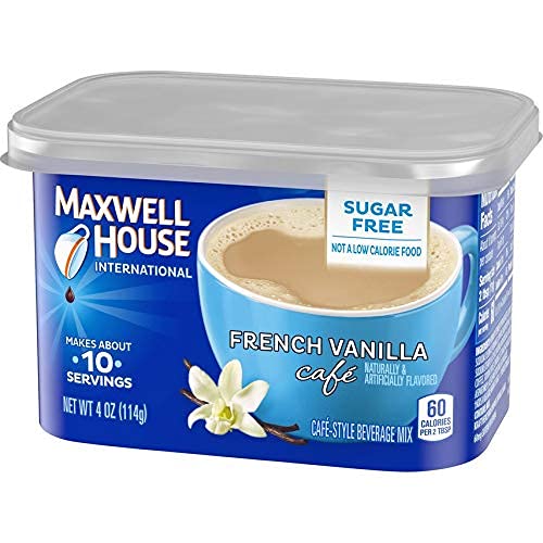 Maxwell House sugar-free French Vanilla coffee mug with inviting aroma
