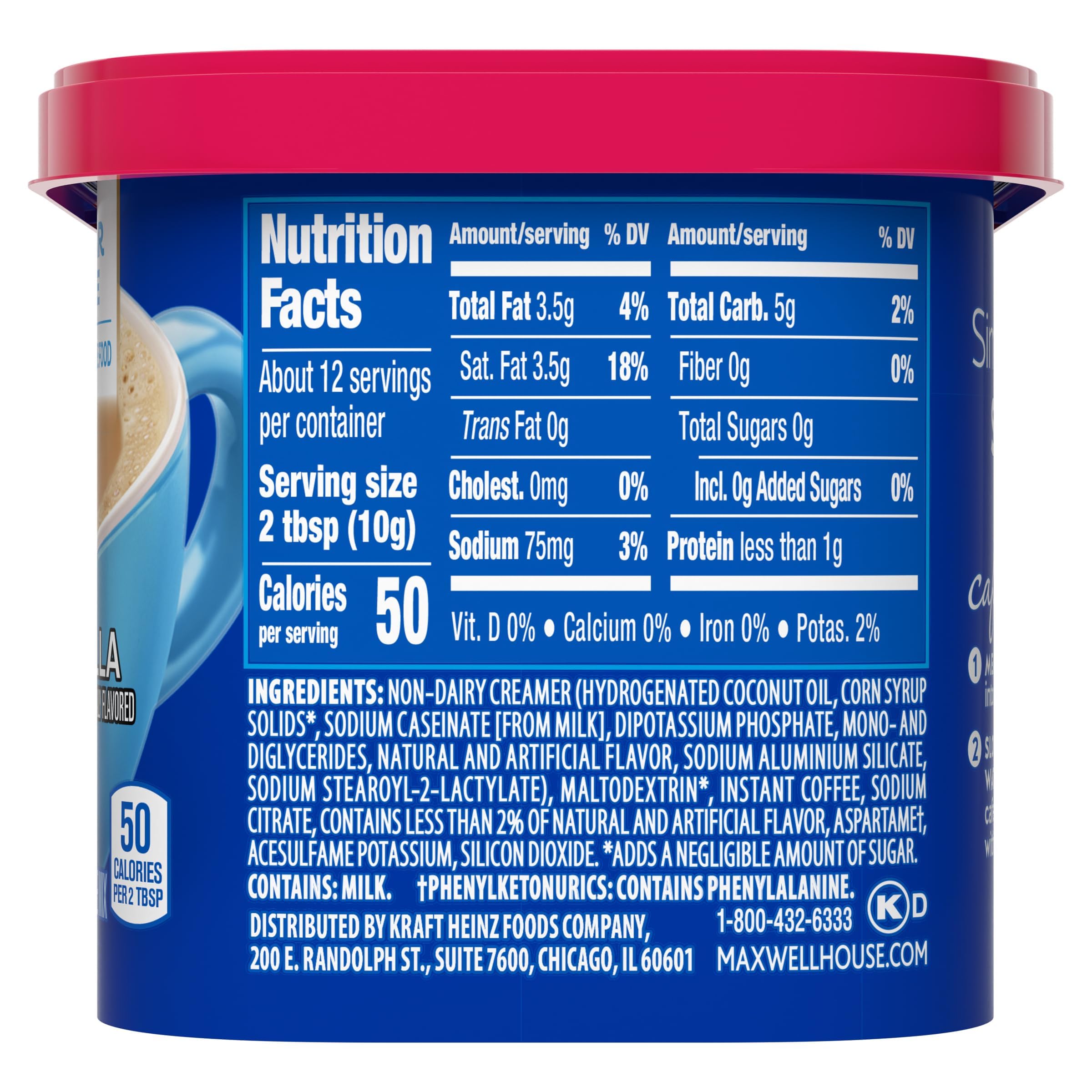 MAXWELL HOUSE creamy vanilla swirl in prepared coffee cup for a smooth finish