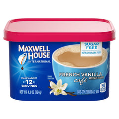 MAXWELL HOUSE sugar-free French vanilla instant coffee canister for cafe-style flavor at home