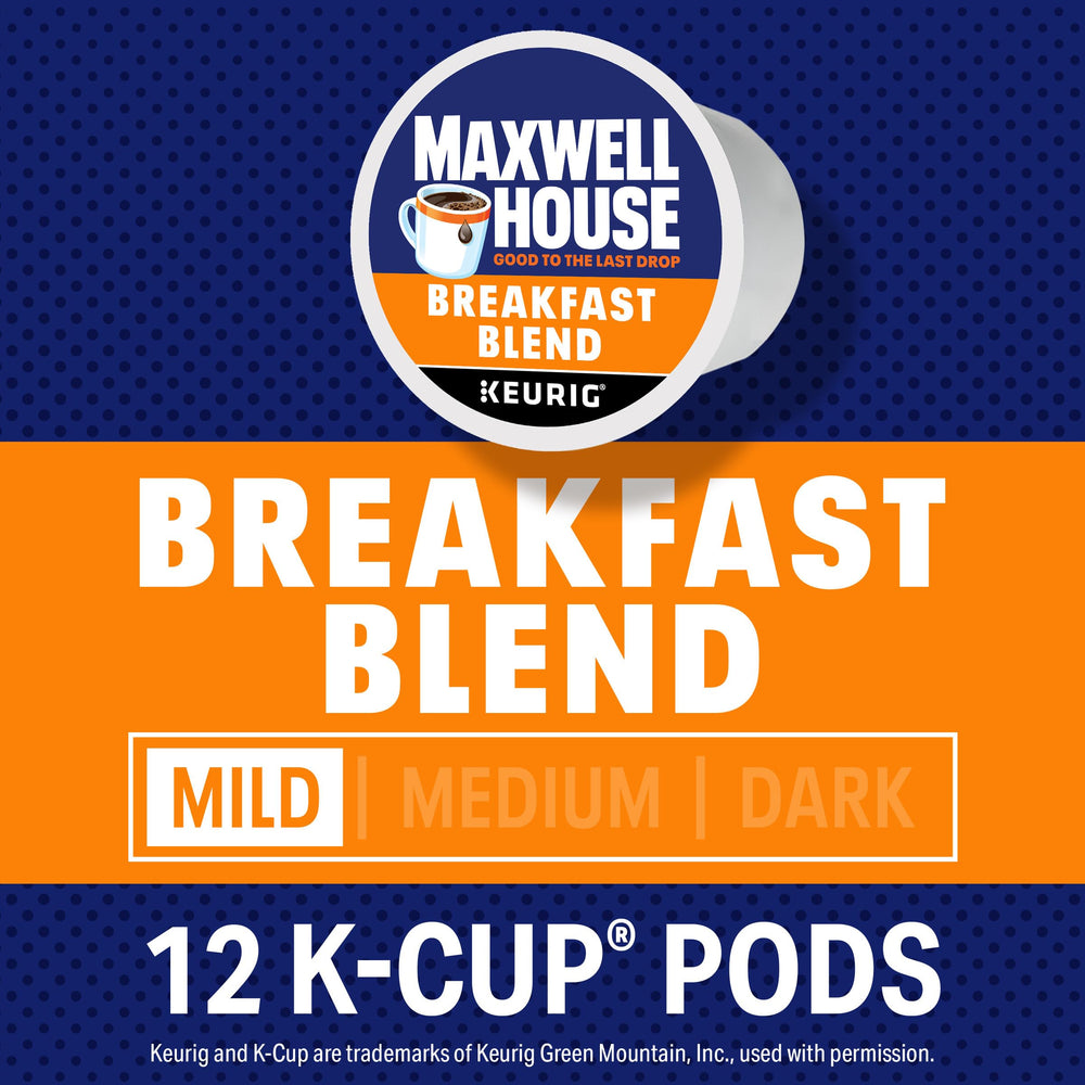 MAXWELL HOUSE Breakfast Blend pods fit Keurig brewers for easy mornings.