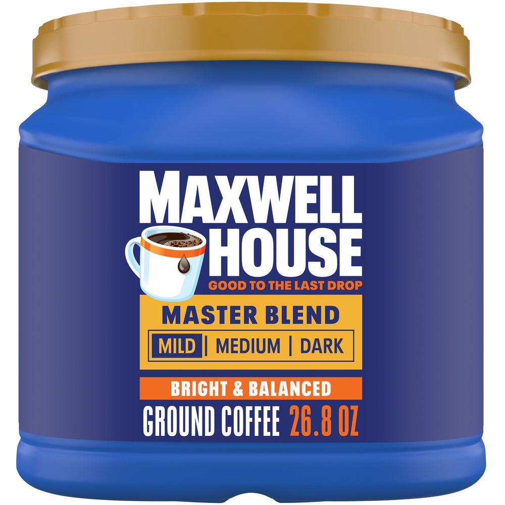 Maxwell House Master Blend Mild Roast canister preserves freshness