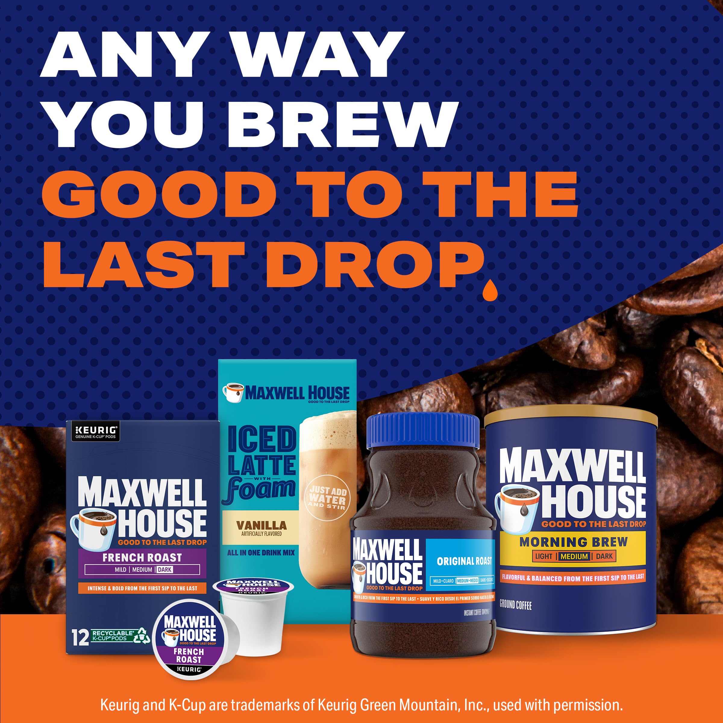 Aroma-filled Maxwell House Morning Boost coffee in a steaming cup