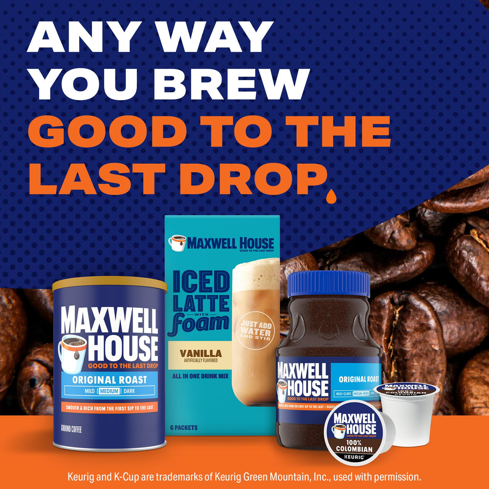 Drip coffee brew of Maxwell House Original Roast in a mug