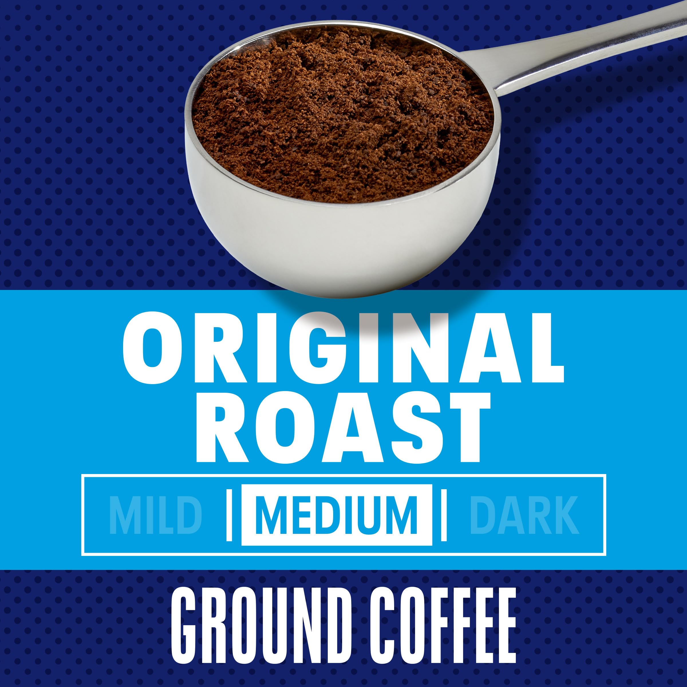 MAXWELL HOUSE Original Roast ground coffee being poured into a mug, inviting a cozy start.