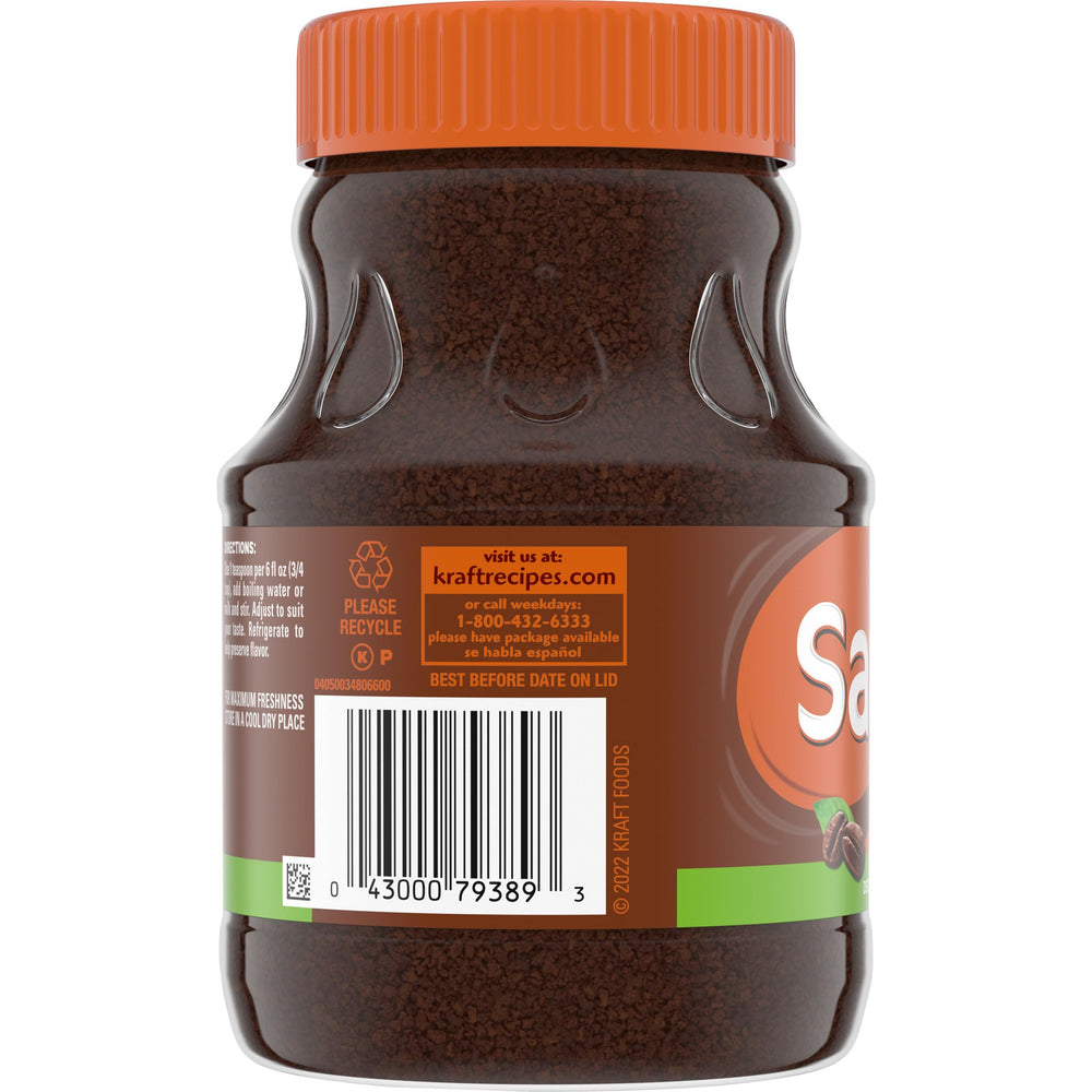 Refrigerated jar stored in fridge to preserve Sanka flavor.