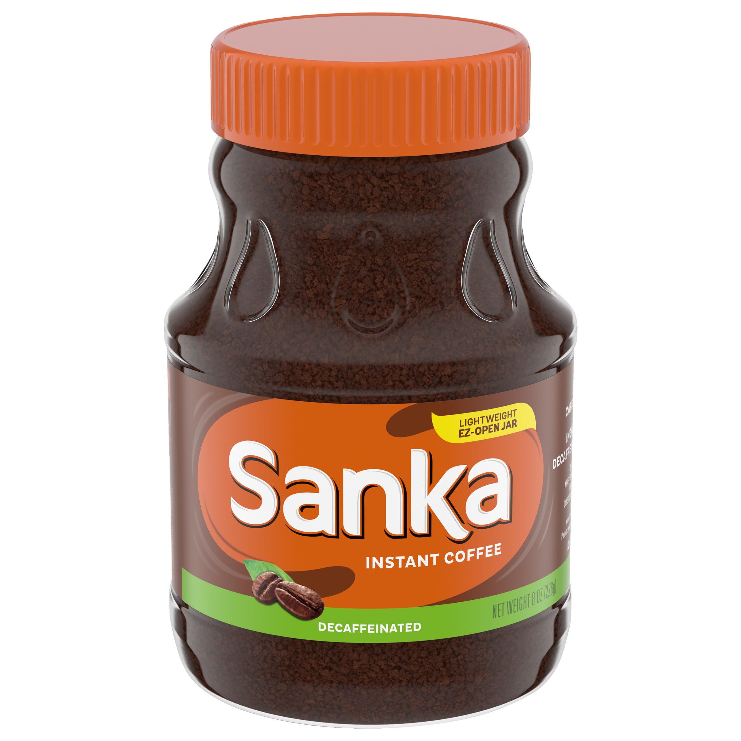 Maxwell House Sanka decaf jar front view with screw-top lid.