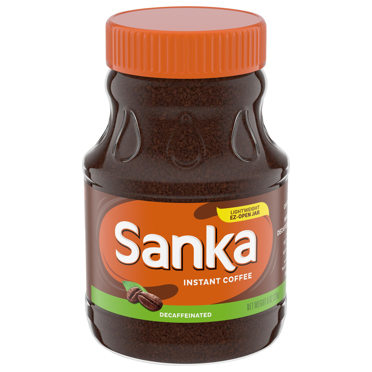 Maxwell House Sanka decaf jar front view with screw-top lid.