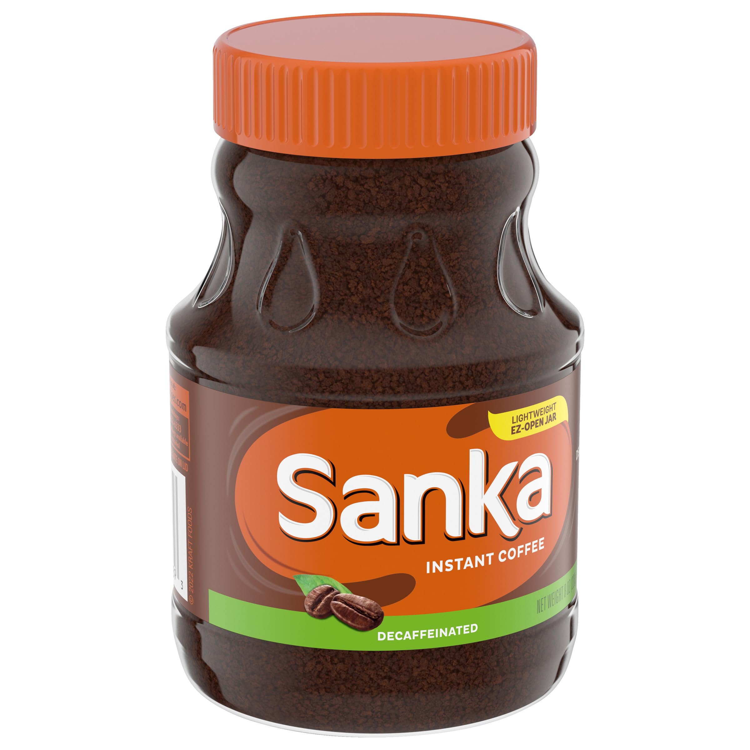 Kosher-certified Sanka decaf label on Maxwell House jar.