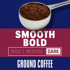 Steaming cup of Maxwell House Smooth Bold Dark Roast for a bold morning.