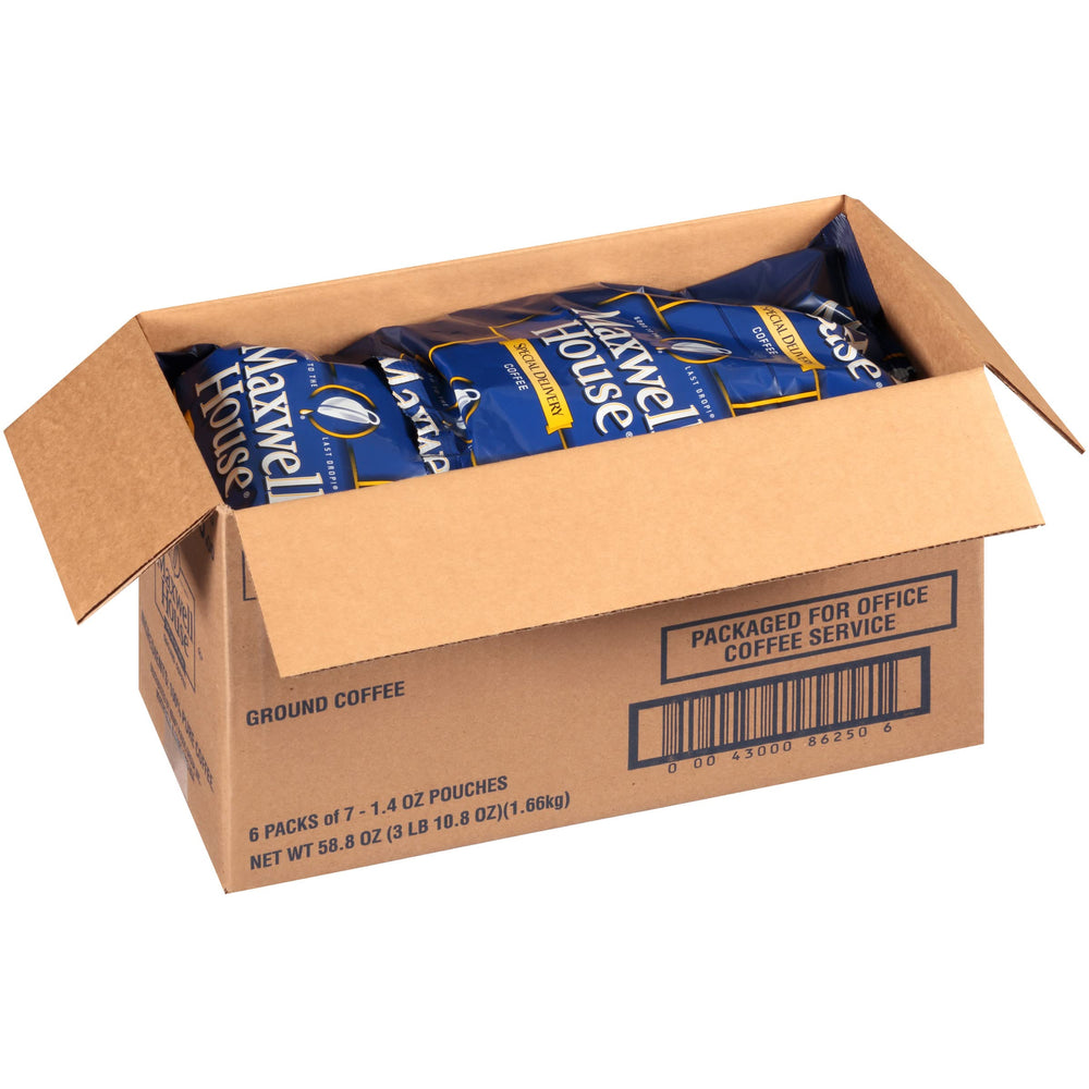 Individual Maxwell House Special Delivery pouches ready for quick brew
