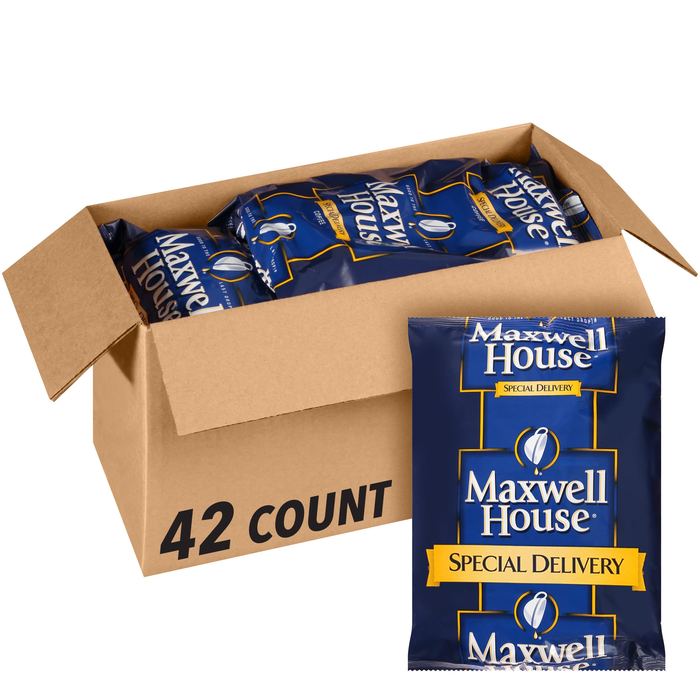 MAXWELL HOUSE Special Delivery packet one-point-two-ounce for quick morning brews.