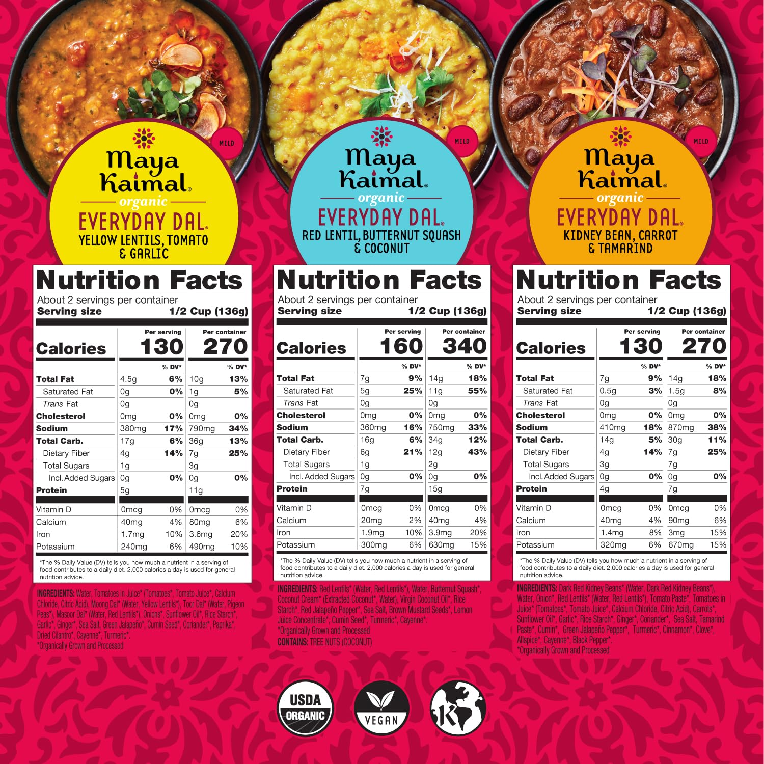 Maya Kaimal black lentil dal pouch ideal for hearty vegan lunches.