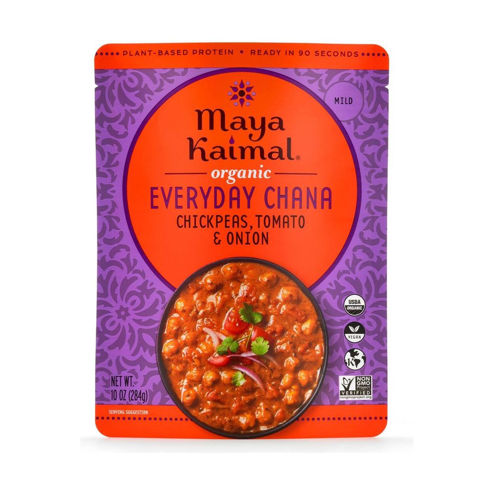 Maya Kaimal Everyday Chana Tom Onion jar front label shows premium ingredients for flavorful meals