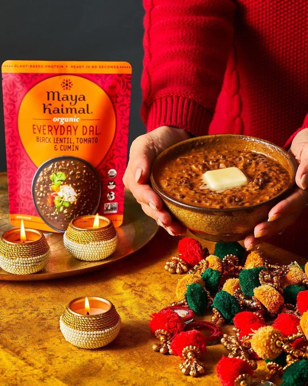 Maya Kaimal Everyday Dal protein focus nutrition panel suggests plant-based protein.