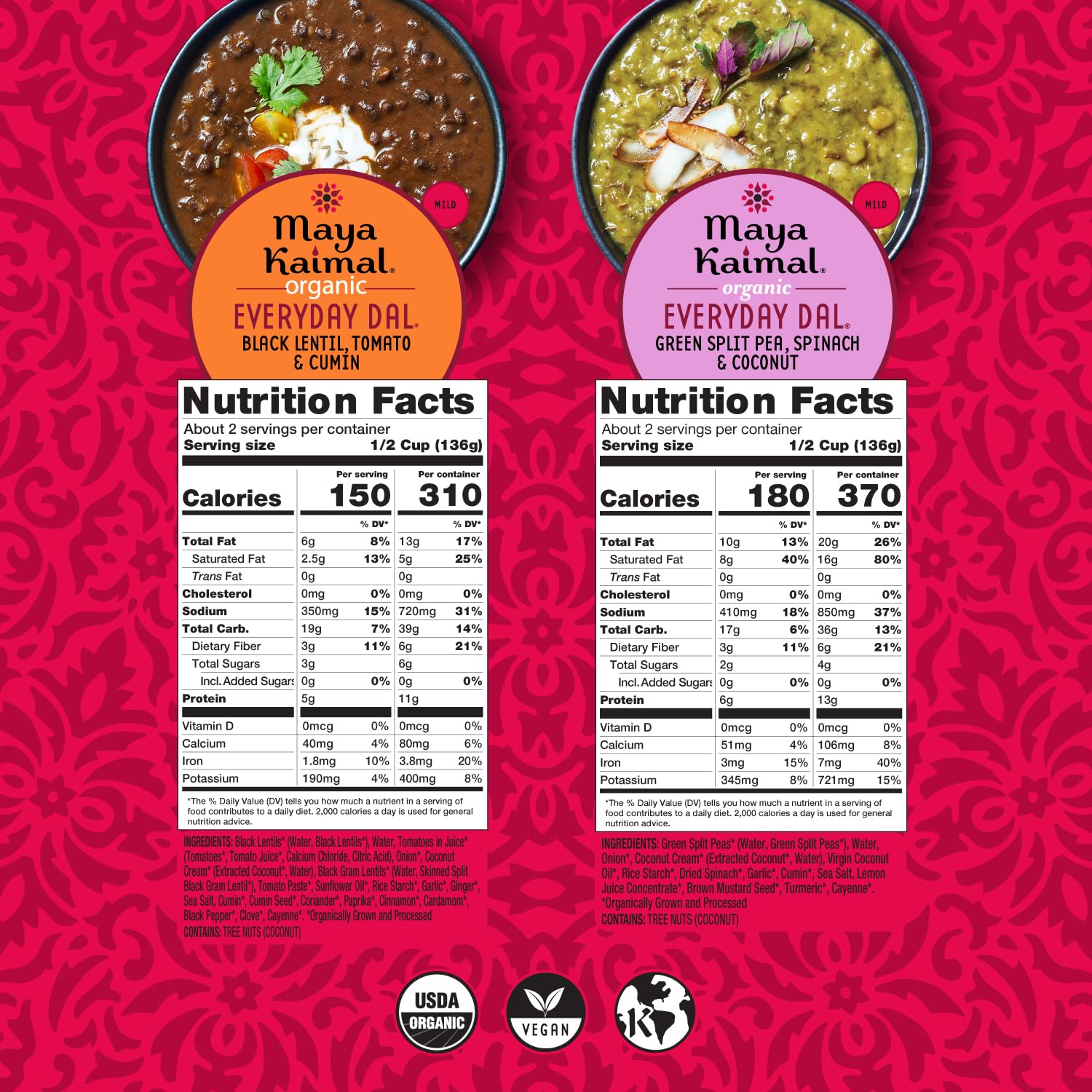 Maya Kaimal green split pea dal pouch pairs well with rice or flatbread.