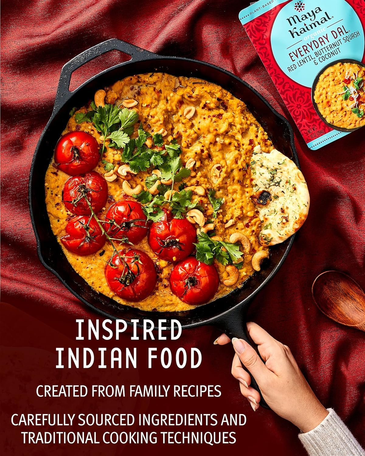 Maya Kaimal microwavable dal meal in a BPA-free pouch for convenience.