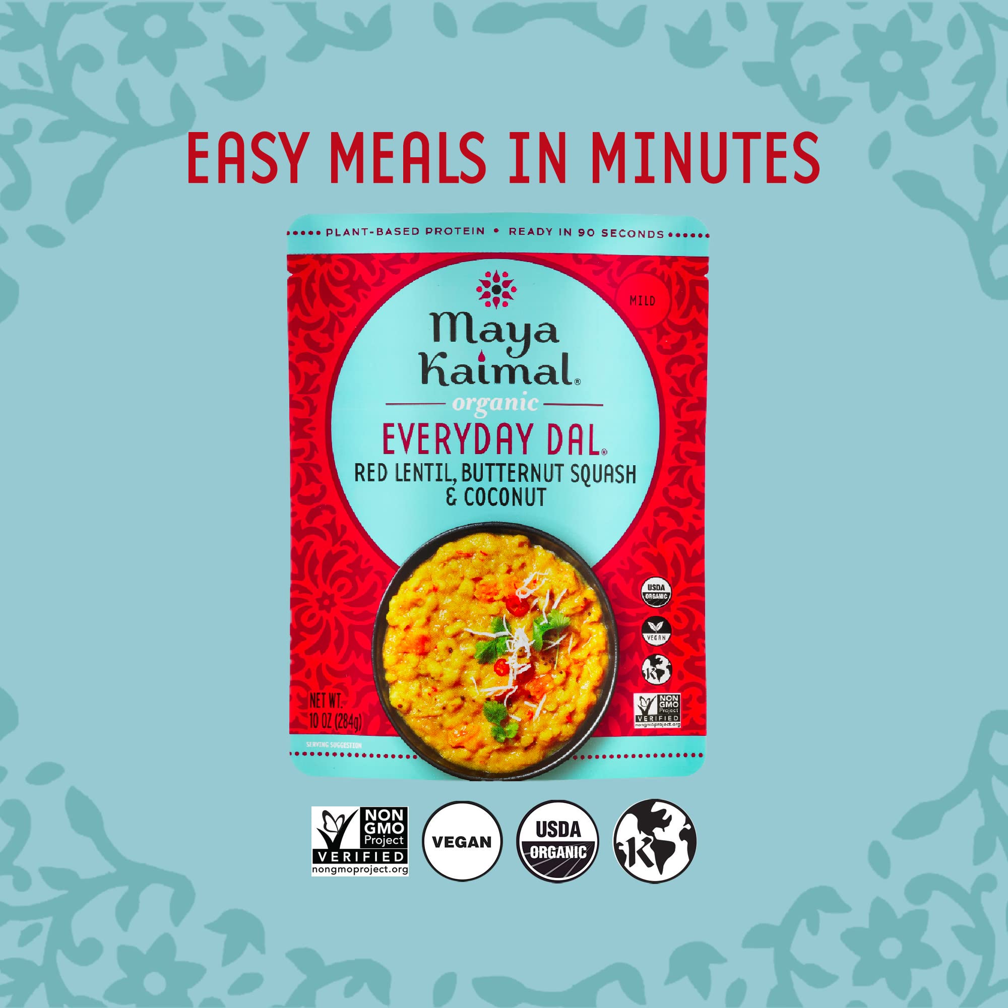 Maya Kaimal microwavable ready-to-eat dal pack for quick meals.