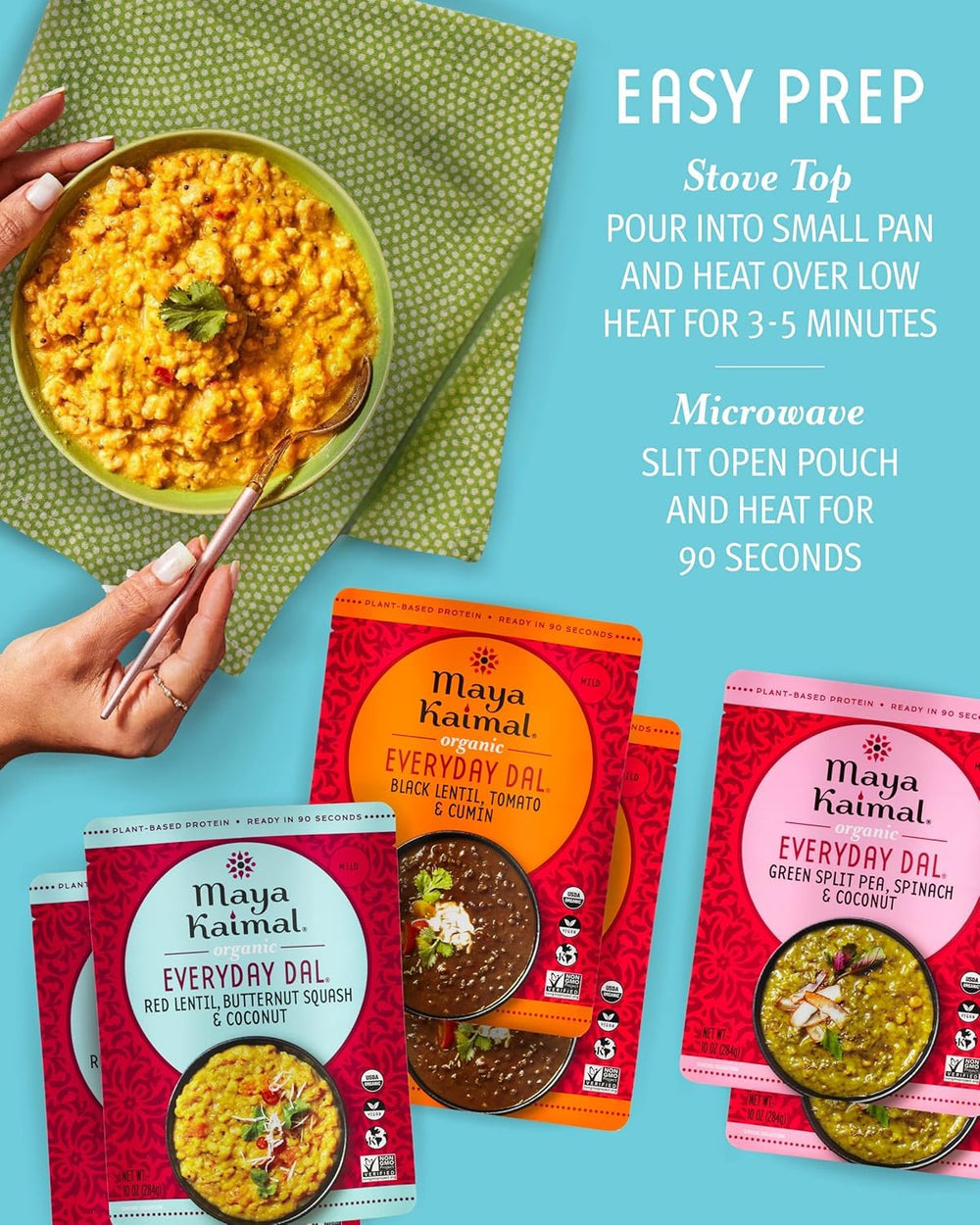 Maya Kaimal Organic Dal lunchbox idea image features portable, satisfying meal.