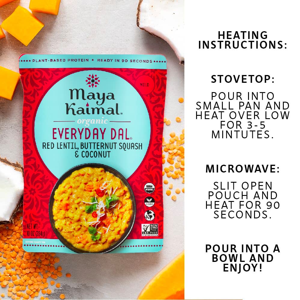Maya Kaimal ten-ounce serving size pack, easy to portion.
