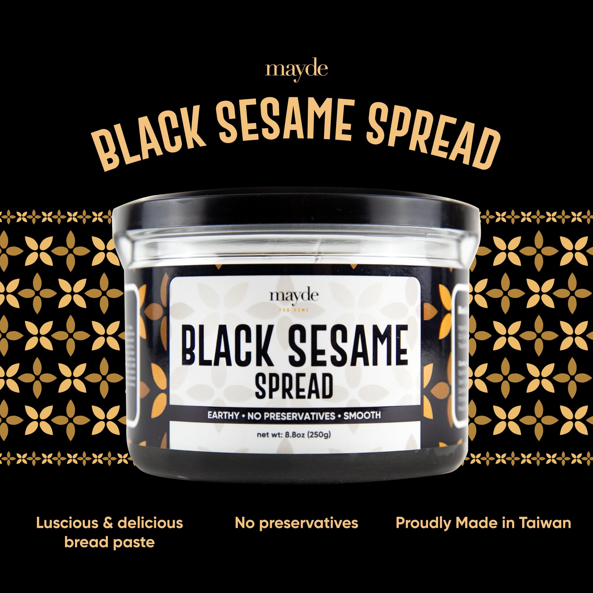 Mayde black sesame paste spread used as a dip with bagels.