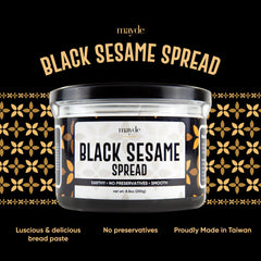 Mayde black sesame paste spread used as a dip with bagels.