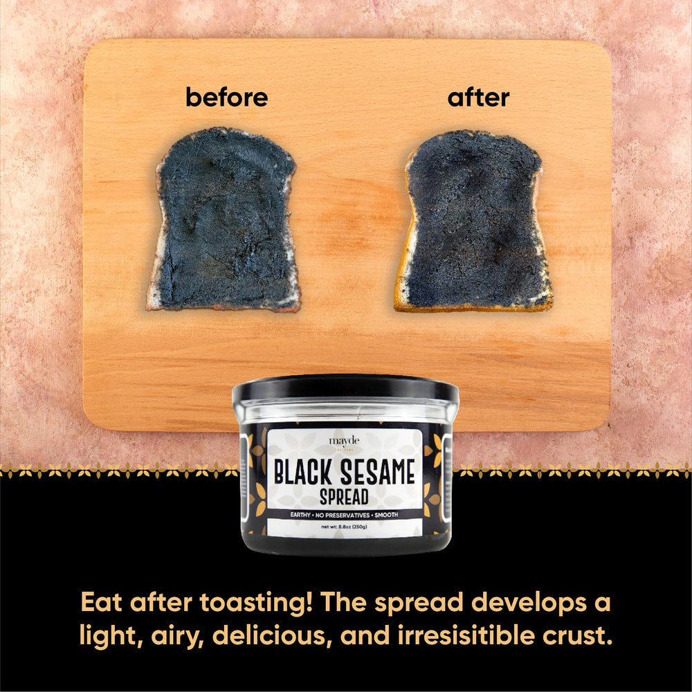 Mayde black sesame paste spread beside crackers for dipping.