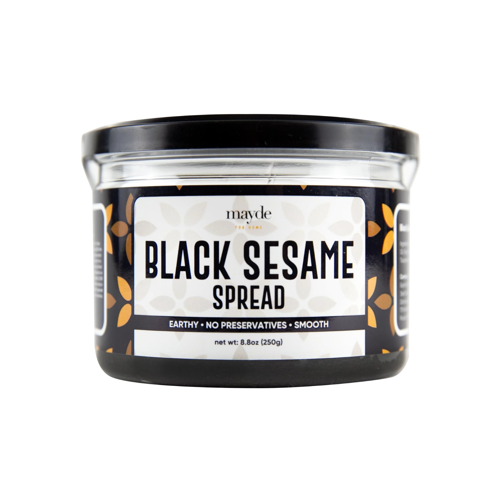 Mayde black sesame paste spread jar close-up highlighting nutty aroma.