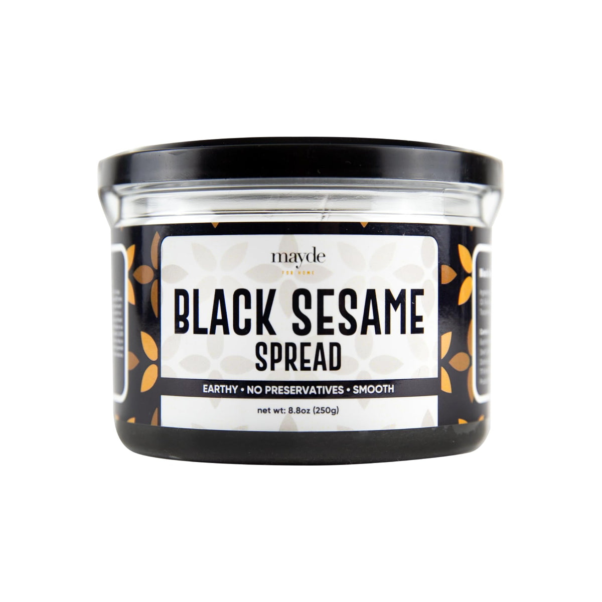Mayde black sesame paste spread jar close-up highlighting nutty aroma.