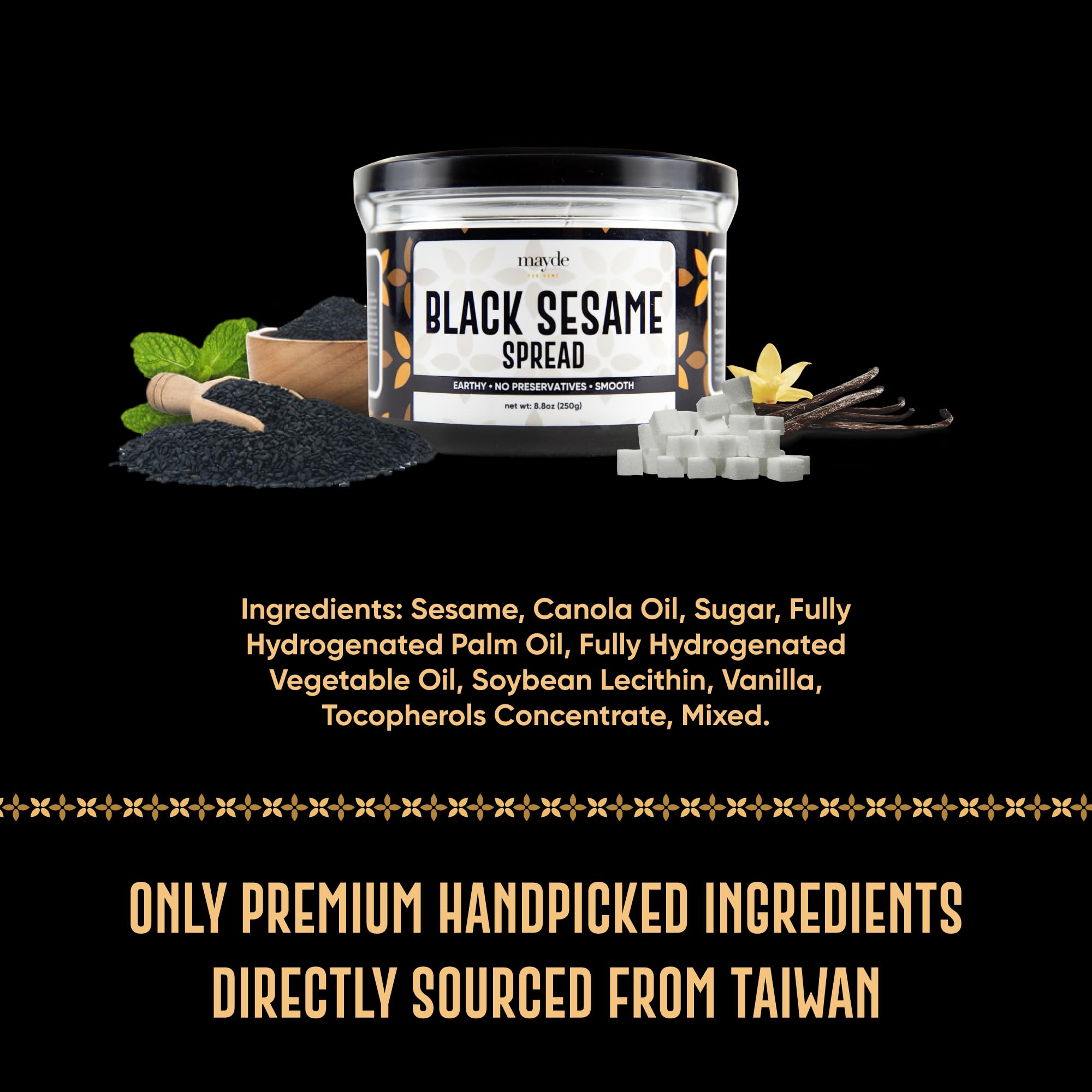 Mayde black sesame paste spread tasting sample highlighting nutty notes.